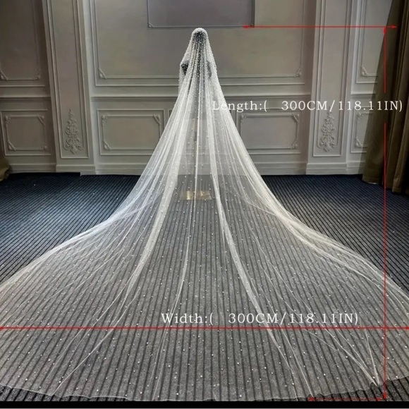 Elegant Pearl-Embellished Cathedral Veil for the Modern Bride ✨✨✨✨ WHITE New - Picture 3 of 6